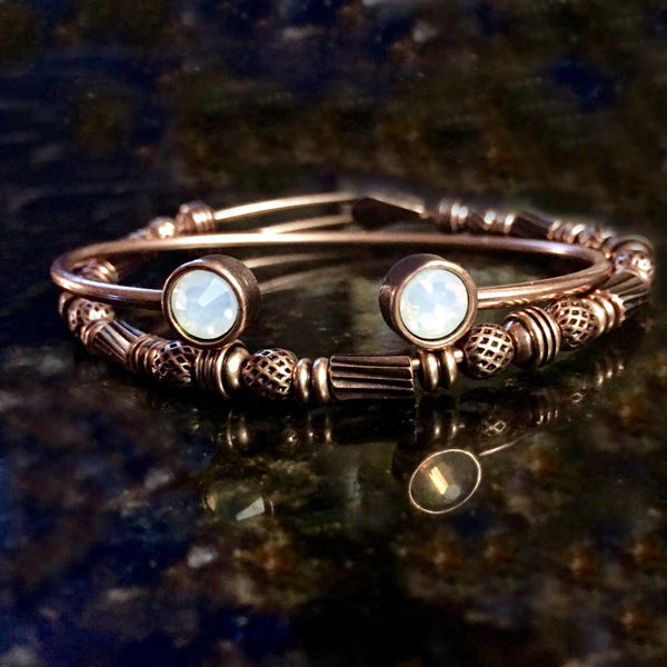 White Opal Crystal & Rose Gold Cuff Bracelet