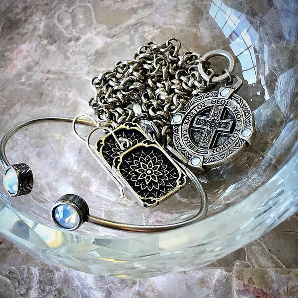 White Opal Crystal & Silver Cuff Bracelet