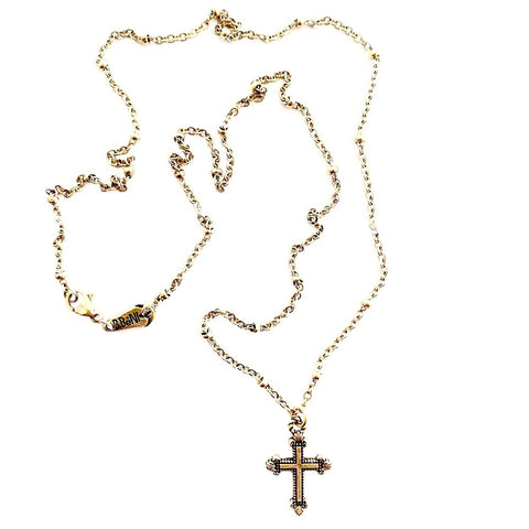 Hammered Gold Crystal Cross Pendant on Sparkle Chain Necklace