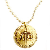 Gold or Silver Alpha & Omega Coin Pendant Necklace on stainless  steel ball chain