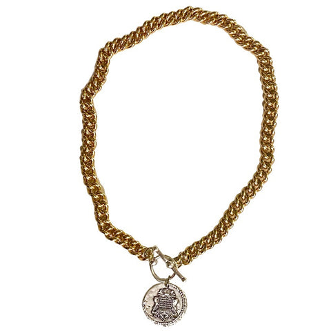 Intrépide Lion Coin in Gemstone Holder Necklace