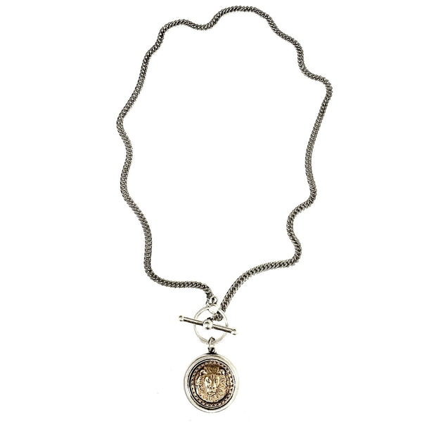 Intrépide Lion Coin Toggle Curb Link Unisex Necklace