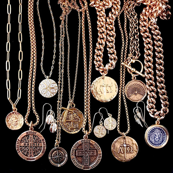 Bbeni Greek Christian Alpha Omega coin Necklace 