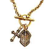  BéNI gold Christian cross shield necklace 