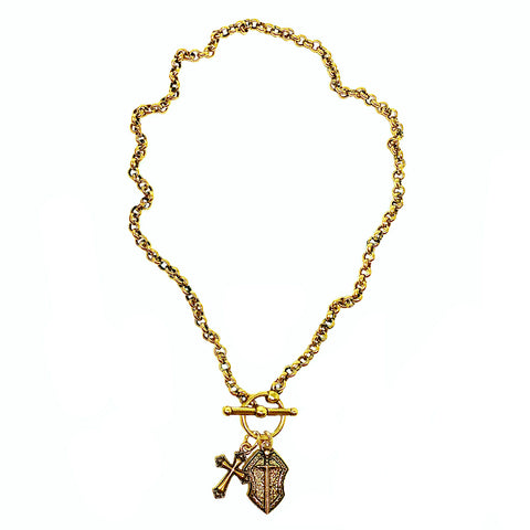 Angelique Chunky Crystal Bead & Moonstone Cross Necklace
