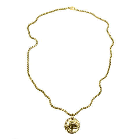 Alpha and Omega Reversible Coin Necklace