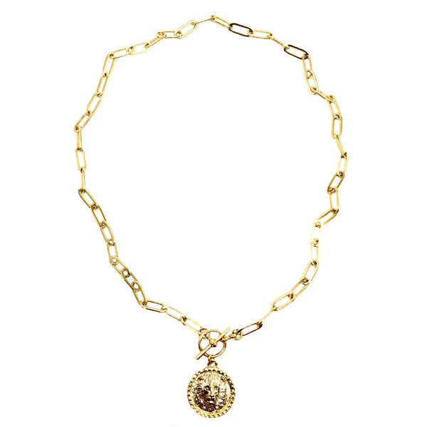 Bbeni gold lion coin on toggle necklace 