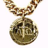 Bbeni alpha omega gold coin on Miami Cuban chain necklace 