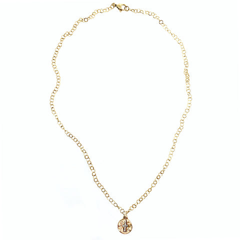 Hammered Gold Crystal Cross Pendant on Sparkle Chain Necklace