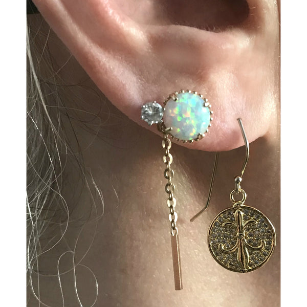 Bbeni cz diamond gold pave fleur de lis dangle earrings