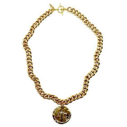 Alpha and Omega Crystal Reversible Coin Miami Cuban Necklace