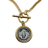 Bbeni gold and silver lion coin toggle necklace 