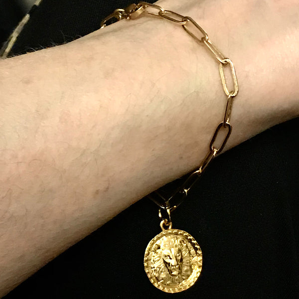 Shiny 14k gold plated Lion coin bracelet 
