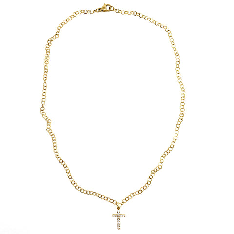 Dainty Gold Crystal Cross Pendant on Sparkle Chain Necklace