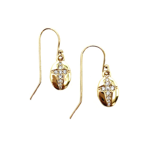 Gold Filled Pave Crystal Fleur-de-Lis Dangle Earrings