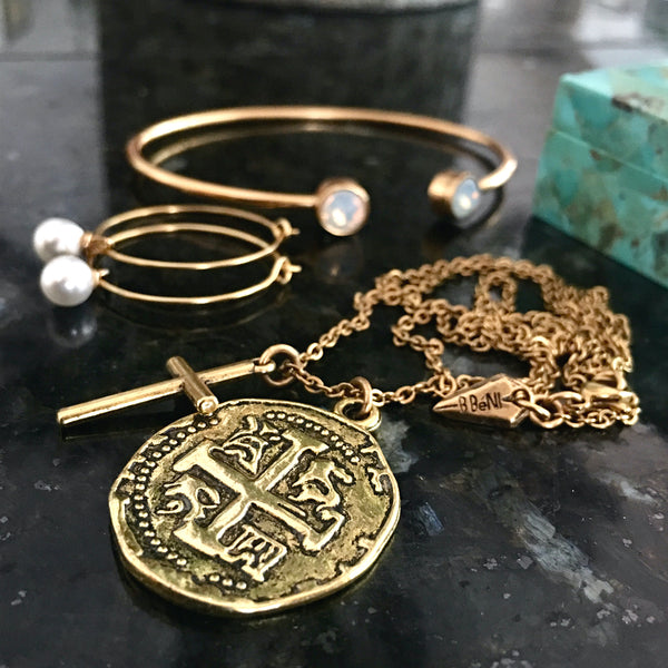 Gold cross coin necklace 