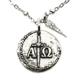 Bbeni alpha omega  Greek Christian coin cz necklace 