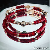bbeni Christian gold garnet glass pyrite beaded expandable bangle bracelets