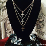 Elegant three layer silver, gold, and rose gold tri-tone cross necklace