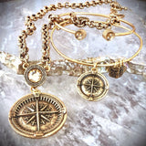 bbeni Christian gold compass charm expandable bracelet and necklace