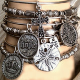 bbeni Christian silver charm and beaded expandable bracelet