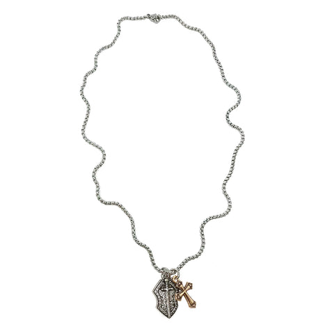 Two-Tone Shield & Cross Necklace