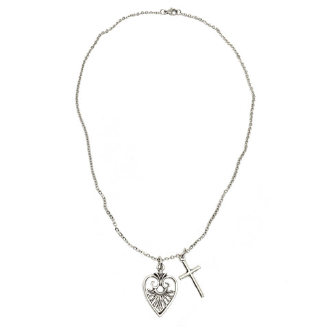 God is Love Victorian Heart and Cross Necklace