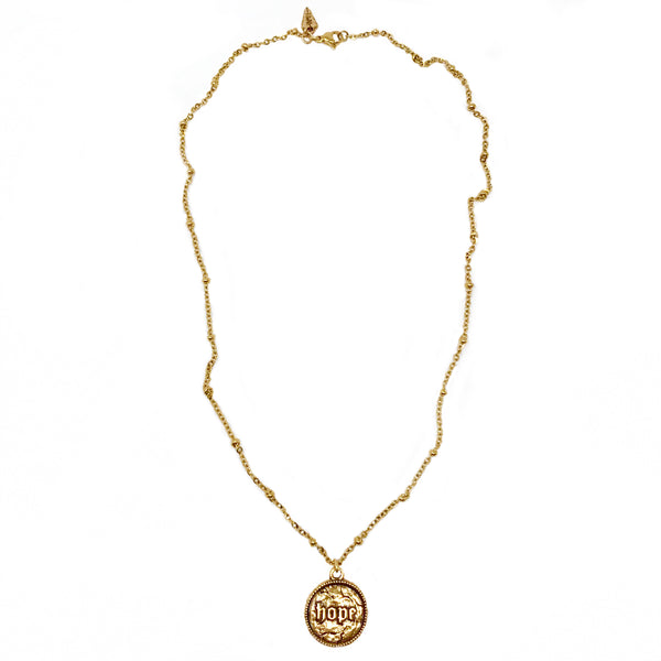 New! Hope Coin on Beaded Chain Necklace