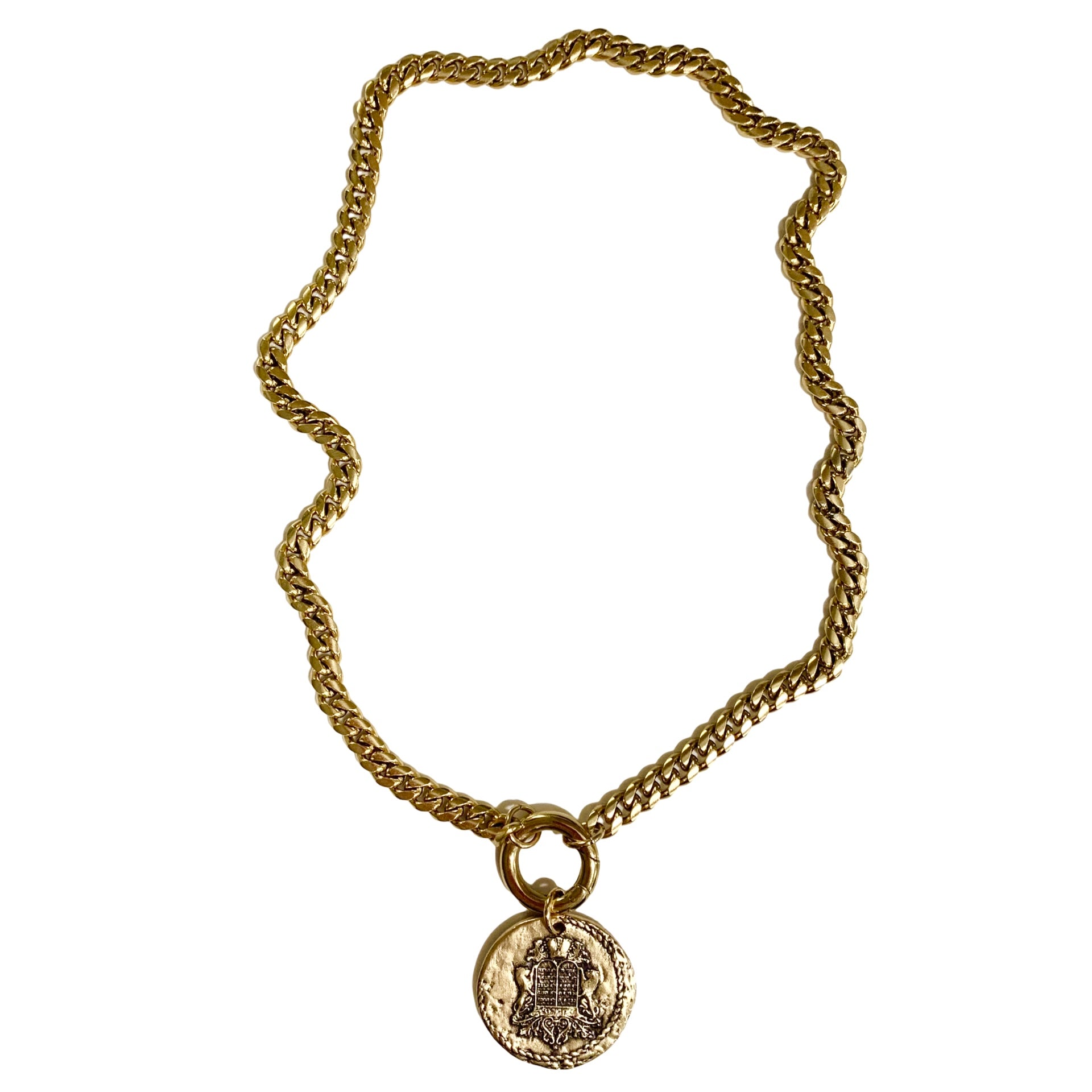 Large Holy, Holy, Holy Hebrew Coin Necklace on Heavy Curb Link Chain ...