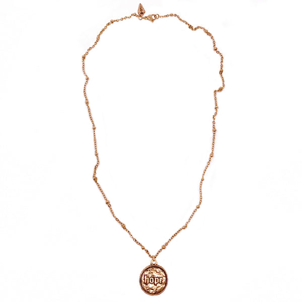 New! Hope Coin on Beaded Chain Necklace
