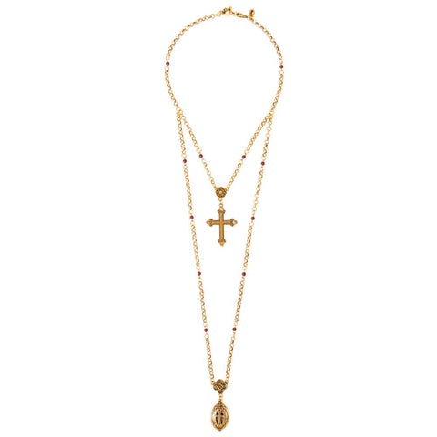 Raphaela Long Rosary Style Bead & Opal Cross necklace