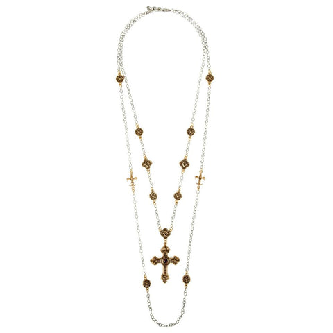 Keturah Long Silver & Gold Layered Cross Necklace