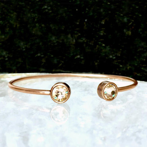 Light Peach Crystal & Rose Gold Cuff Bracelet