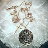 Old Spanish Gold Coin And Cross Necklace - New!