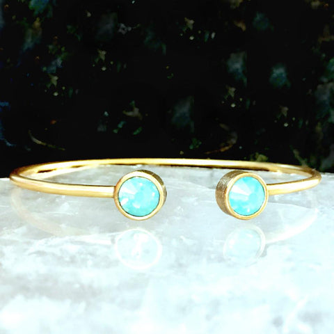 Pacific Blue Opal Crystal & Gold Cuff Bracelet