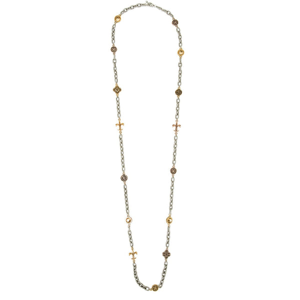 bbeni long tri-tone cable chain with crystal gemstones