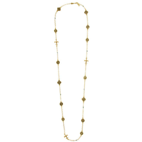 Shira Long Gold & Beaded Victorian Style Necklace