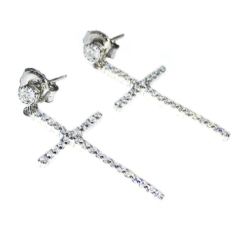 Sterling Silver CZ Pave Cross Earrings