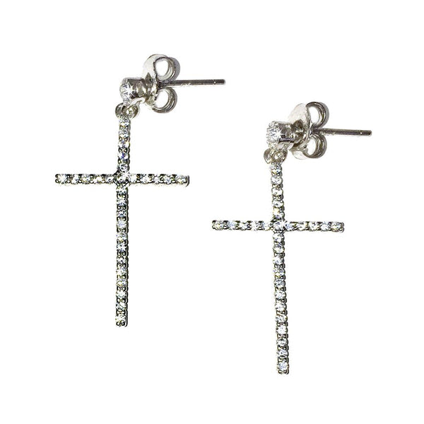 Sterling Silver Crystal CZ Cross Dangle Earrings