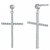 Sterling Silver Crystal CZ Cross Dangle Earrings