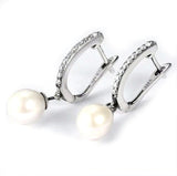Sterling Silver Crystal Huggie Pearl Drop Earrings