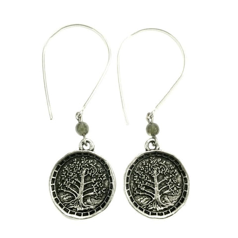 Tree of Life Silver or Gold Dangle Coin Earrings