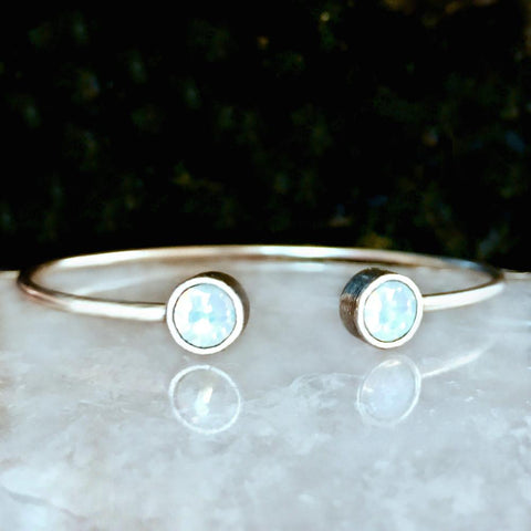 White Opal Crystal & Silver Cuff Bracelet